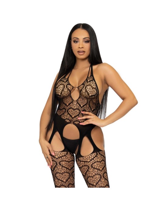 Leg Avenue Bodystockings LEG AVENUE BODYSTOCKING DE RED CON TIRANTES TALLA ÚNICA - NEGRO