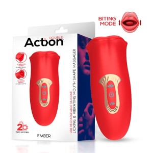 Action Ember Licking un Vibrating Mouth Shape Massager USB silikona