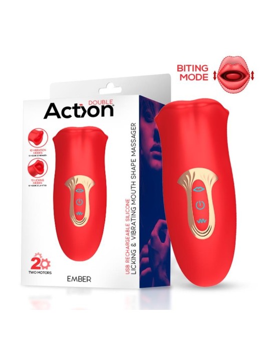 Action Ember Licking un Vibrating Mouth Shape Massager USB silikona