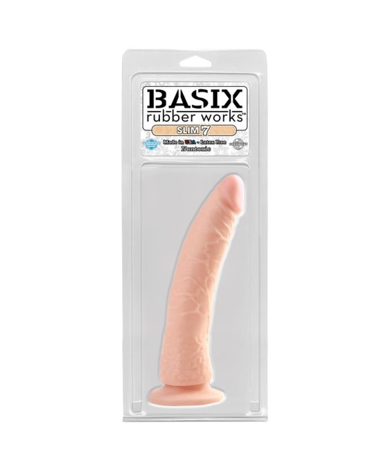 Basix Rubber Works Dildo Slim 17,78 cm ar piesūcekni - miesa