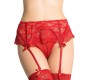 Queen Lingerie THONG WITH LACE GARTER BELT - RED S/M