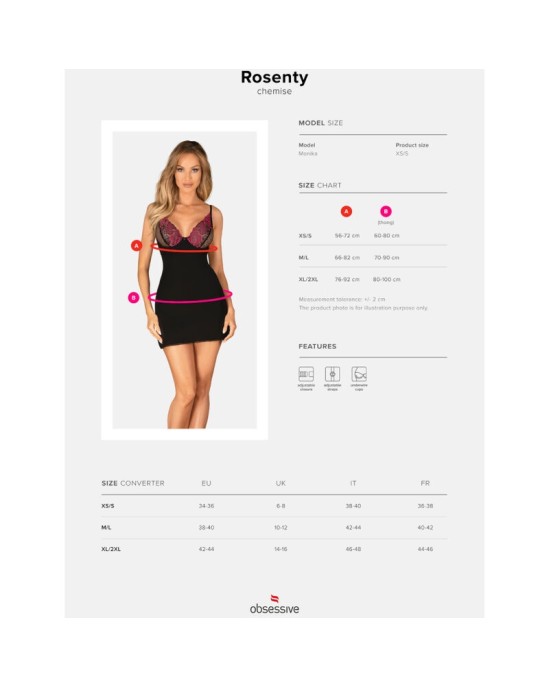 Obsessive Chemise OBSESSIVE — ROSENTY CHEMISE & THONG XS/S