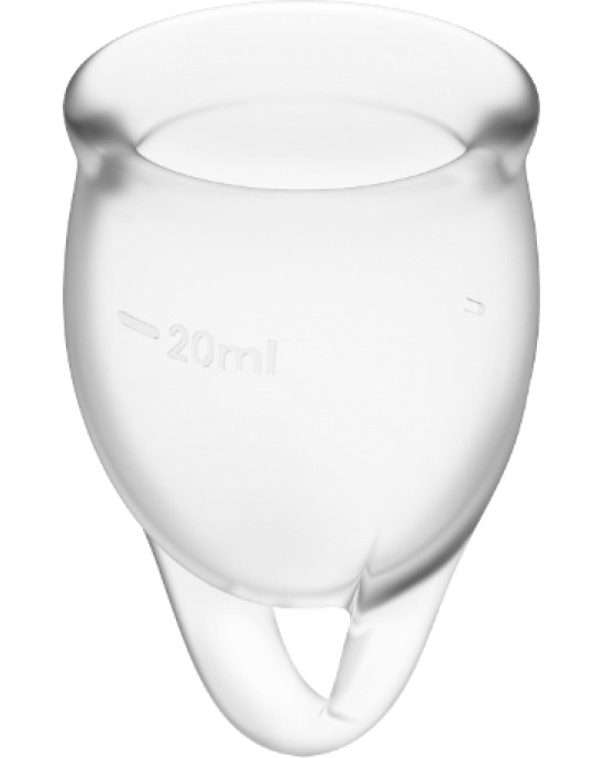 Satisfyer Menstrual Cups APMIERINĀTĀJA SAJŪTĪBA PĀRLIECINĀTA MENSTRUĀLĀ KAUSS CLEAR 15+20ML