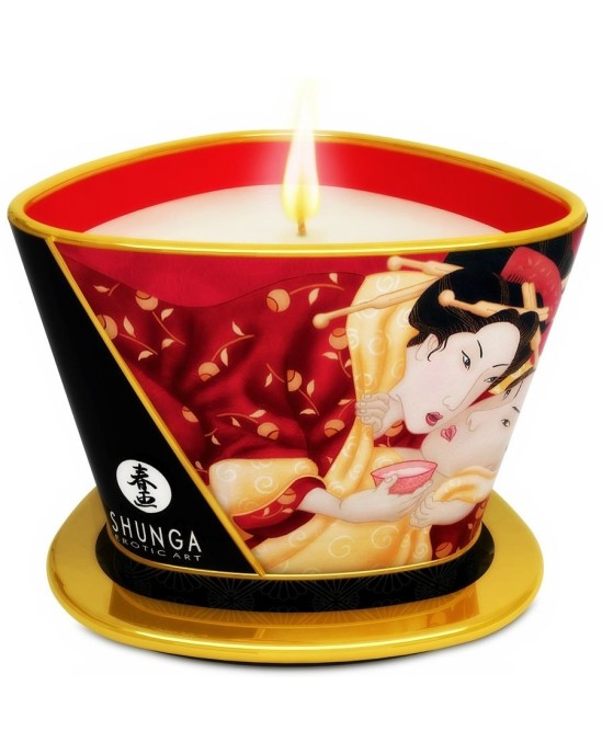 Shunga Candles SHUNGA - MINI GĪSTĪBA AR SVEČU GAISMAS ZEMENĒM UN CAVA MASĀŽAS SVECE 170 ML