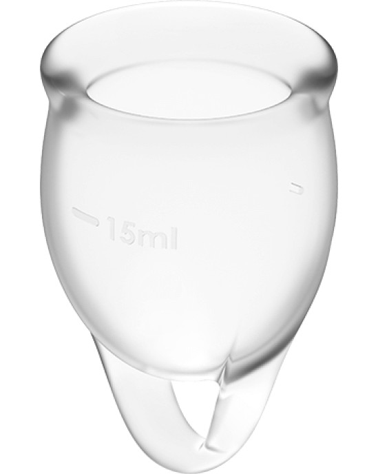 Satisfyer Menstrual Cups APMIERINĀTĀJA SAJŪTĪBA PĀRLIECINĀTA MENSTRUĀLĀ KAUSS CLEAR 15+20ML