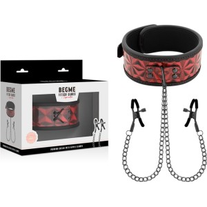 Begme Red Edition BEGME - RED EDITION COLLAR WITH NIPPLE CLAMPS WITH NEOPRENE LINING