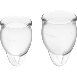 Satisfyer Menstrual Cups APMIERINĀTĀJA SAJŪTĪBA PĀRLIECINĀTA MENSTRUĀLĀ KAUSS CLEAR 15+20ML