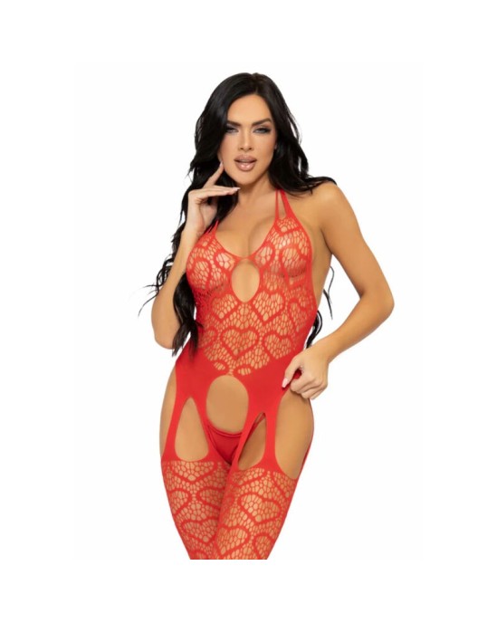 Leg Avenue Bodystockings LEG AVENUE NET SUSPENDER BODYSTOCKING ONE SIZE - RED