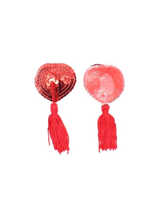 Latetobed Bdsm Line Heart Sequin Nipple Cover with Tassel Red