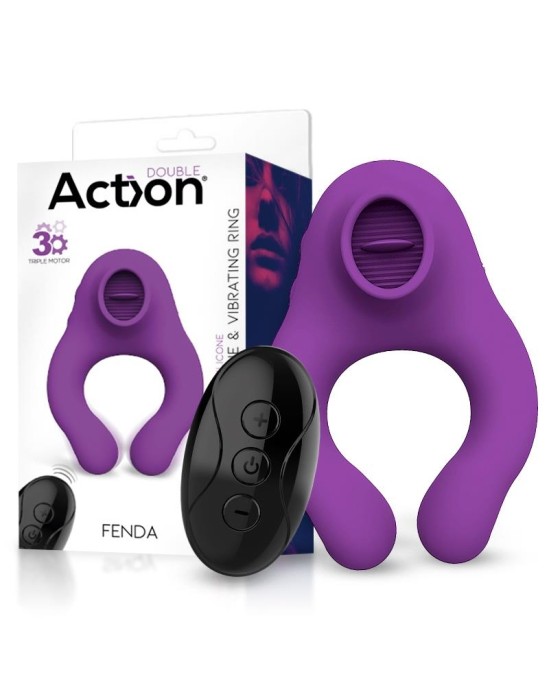 Action Fenda Vibrating Ring with Licking Tongue and Remote Control 3 Motors Magnetic USB