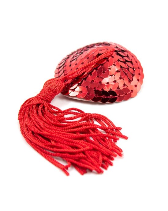 Latetobed Bdsm Line Heart Sequin Nipple Cover with Tassel Red