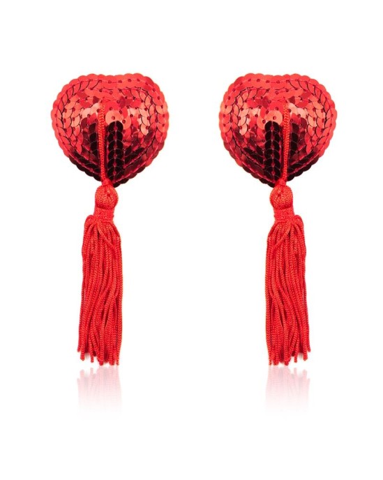 Latetobed Bdsm Line Heart Sequin Nipple Cover with Tassel Red