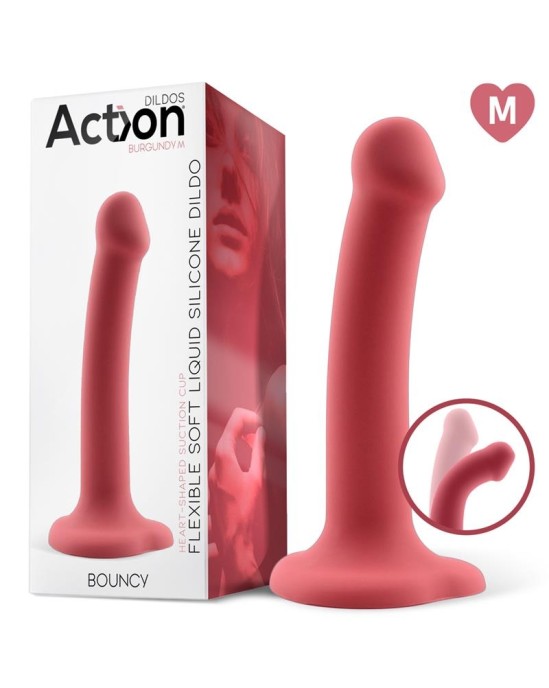 Action Bouncy Liquid Silicone Dildo Hiper Flexible 7 - 18 cm Size M Burgundy