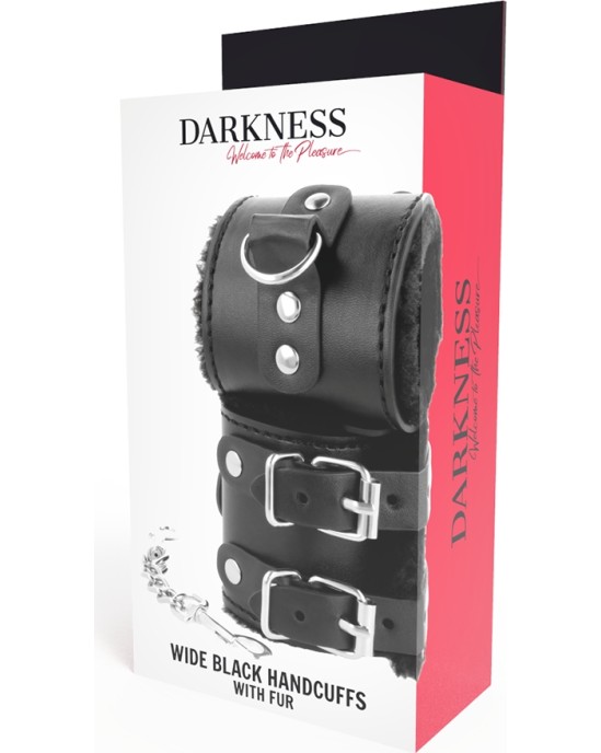 Darkness Bondage DARKNESS - BLACK ADJUSTABLE LEATHER HANDCUFFS WITH LINING