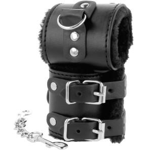 Darkness Bondage DARKNESS - BLACK ADJUSTABLE LEATHER HANDCUFFS WITH LINING