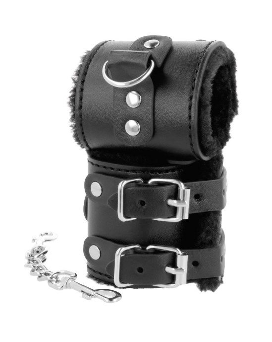 Darkness Bondage DARKNESS - BLACK ADJUSTABLE LEATHER HANDCUFFS WITH LINING