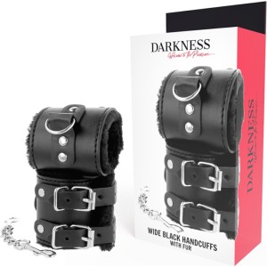 Darkness Bondage DARKNESS - BLACK ADJUSTABLE LEATHER HANDCUFFS WITH LINING