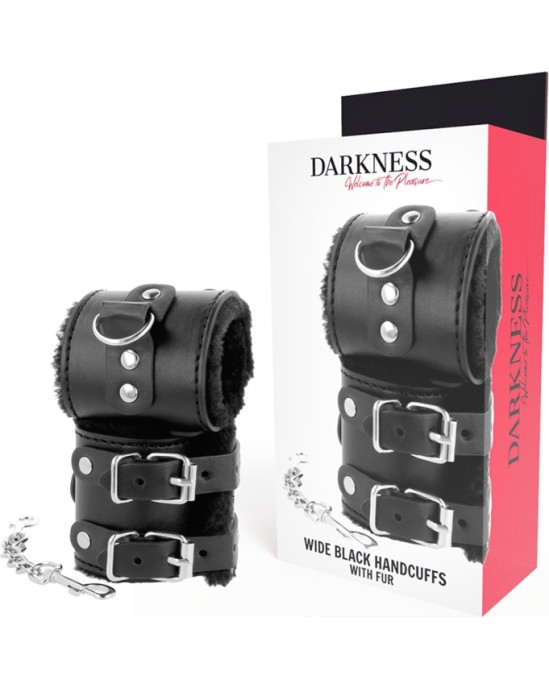 Darkness Bondage DARKNESS - BLACK ADJUSTABLE LEATHER HANDCUFFS WITH LINING