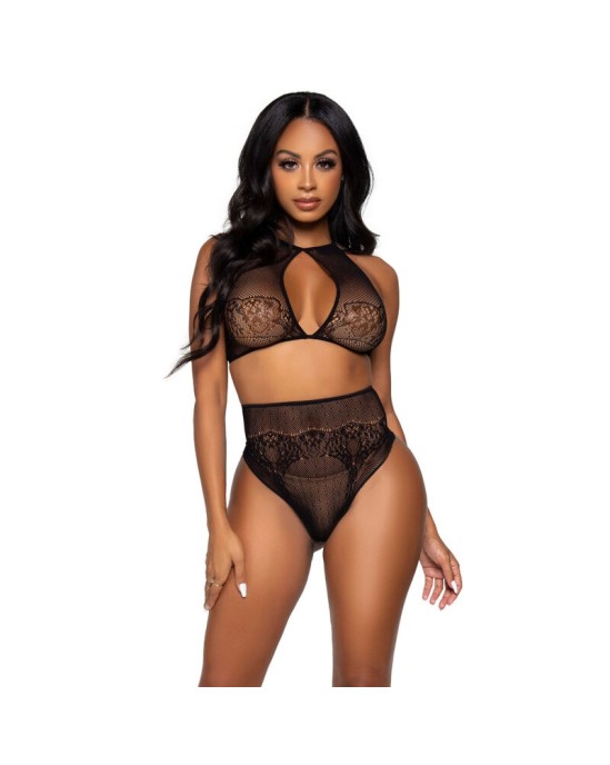 Leg Avenue Sets LEG AVENUE TWO PIECES SET HALTER CROP TOP & THONG PANTY PANTY ONE SIZE