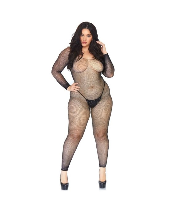 Leg Avenue Bodystockings LEG AVENUE CRYSTALIZED NET BODY STOCKING 1X-2X