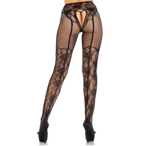 Leg Avenue Hosiery LEG AVENUE STOCKING FLOWERS DESIGN BACK CROTHLESS VIENS IZMĒRS