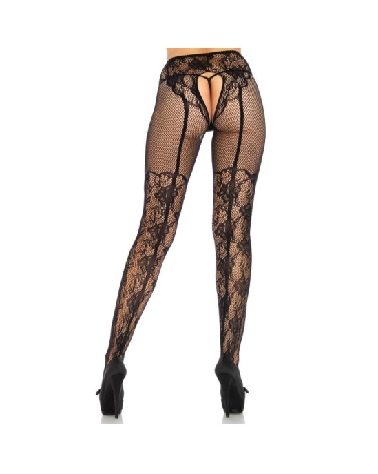 Leg Avenue Hosiery LEG AVENUE STOCKING FLOWERS DESIGN BACK CROTHLESS ONE SIZE