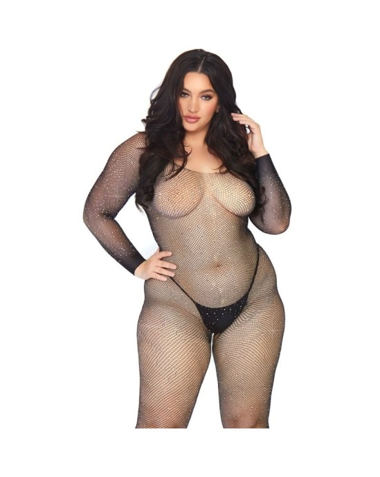 Leg Avenue Bodystockings LEG AVENUE CRYSTALIZED NET BODY STOCKING 1X-2X