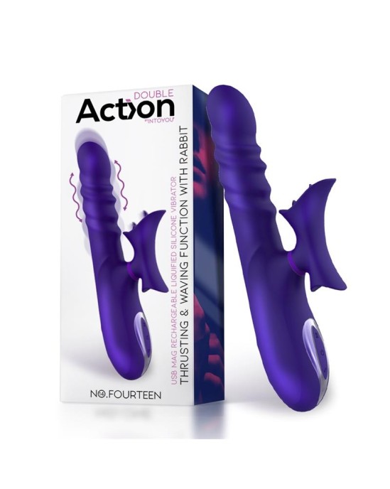 Action No. Fourteen Telescopic Undulating Vibe with High Frequency Tongue Liquid Silicone USB