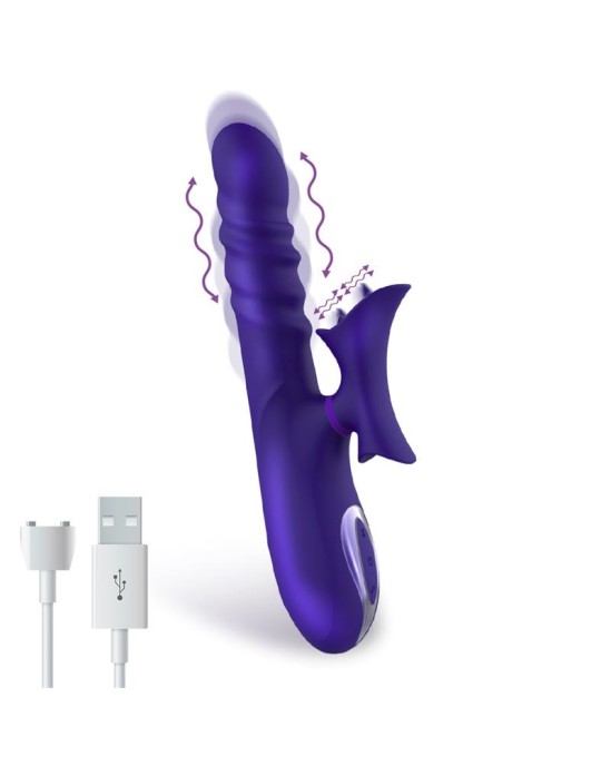 Action No. Fourteen Telescopic Undulating Vibe with High Frequency Tongue Liquid Silicone USB