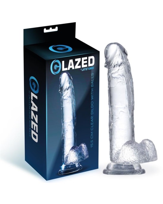 Glazed Reālistisks dildo ar sēkliniekiem kristāla materiāls 15,5 cm