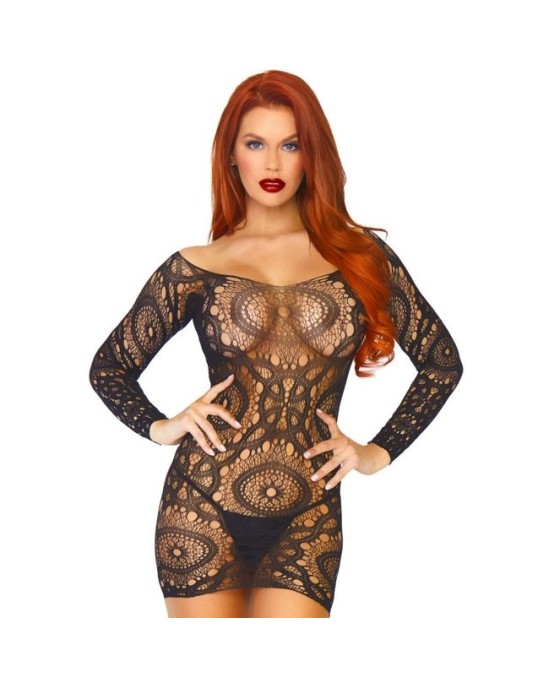 Leg Avenue Dresses LEG AVENUE LACE LONG SLEEVED MINI DRESS ONE SIZE