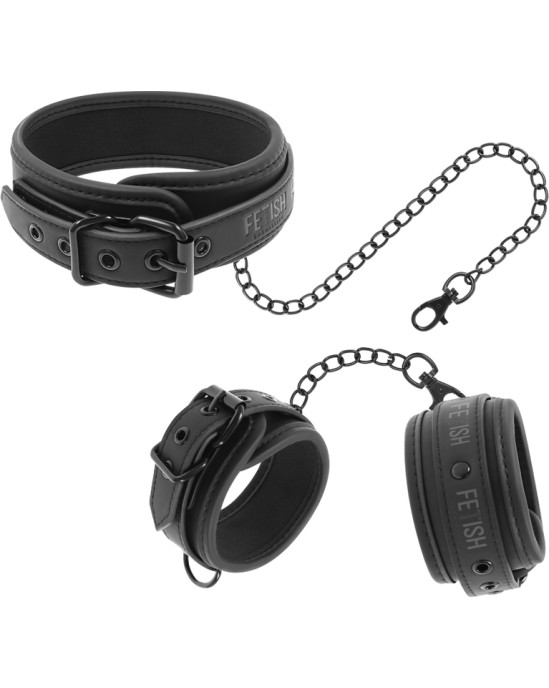 Fetish Submissive Bondage FETISH SUBMISSIVE - VEGAN LEATHER NECKLACE AND HANDCUFFS WITH NOPRENE LINING