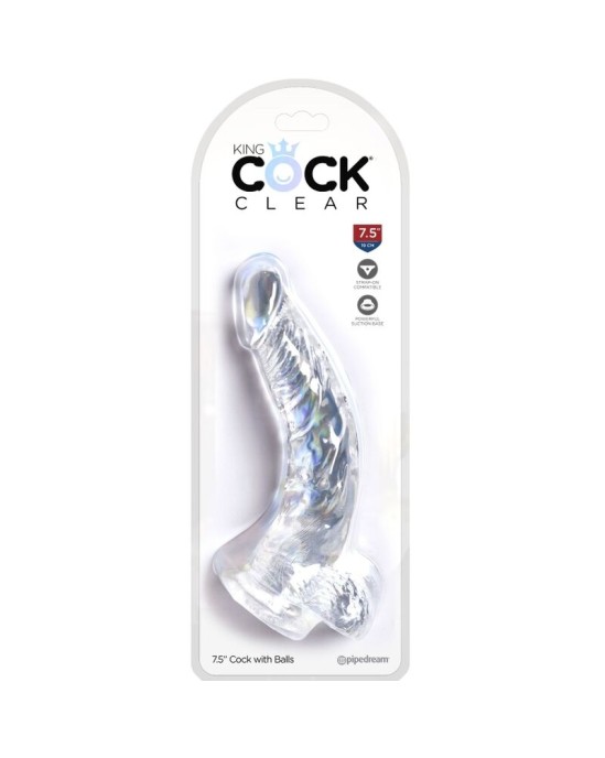 King Cock SKAIDRS — REĀLISTiski izliekts PENIS AR Bumbiņām 16,5 CM caurspīdīgs