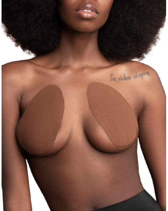 Bye Bra - Pull Ups BYE BRA BREAST LIFT PADS + 3 PAIRS OF SATIN NIPPLE COVERS - DARK BROWN SIZE A-C