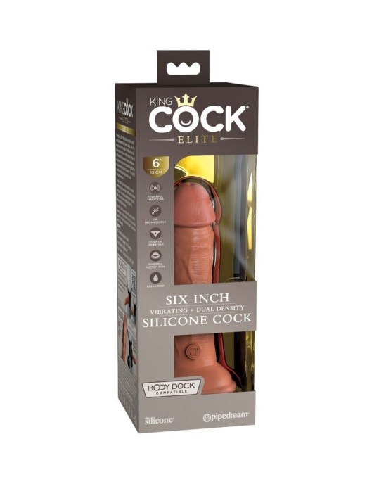 King Cock ELITE - REALISTIC DILDO VIBRATING & SILICONE 15.2 CM CARAMEL