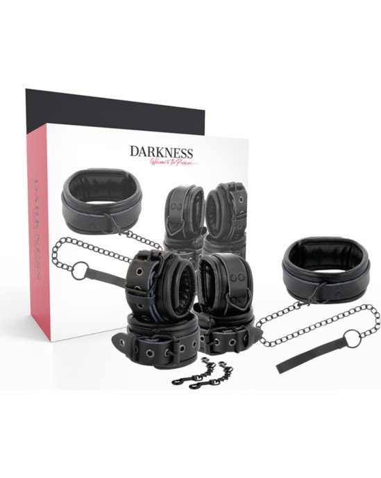 Darkness Bondage DARKNESS - BLACK LEATHER HANDCUFFS AND COLLAR