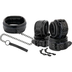 Darkness Bondage DARKNESS - BLACK LEATHER HANDCUFFS AND COLLAR