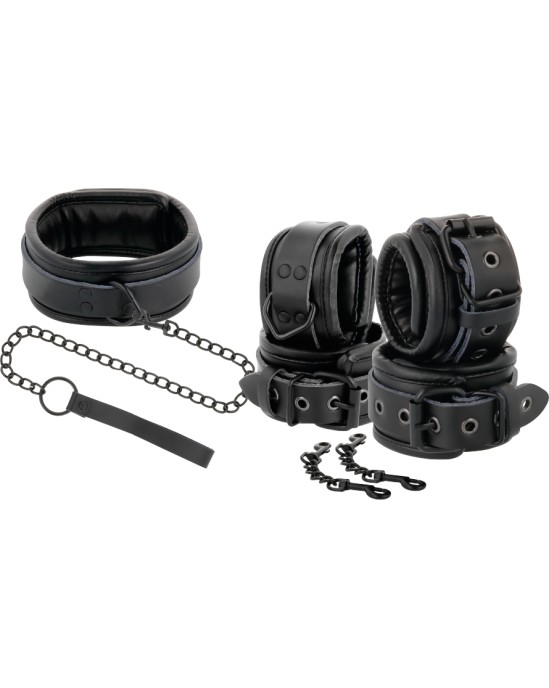 Darkness Bondage DARKNESS - BLACK LEATHER HANDCUFFS AND COLLAR