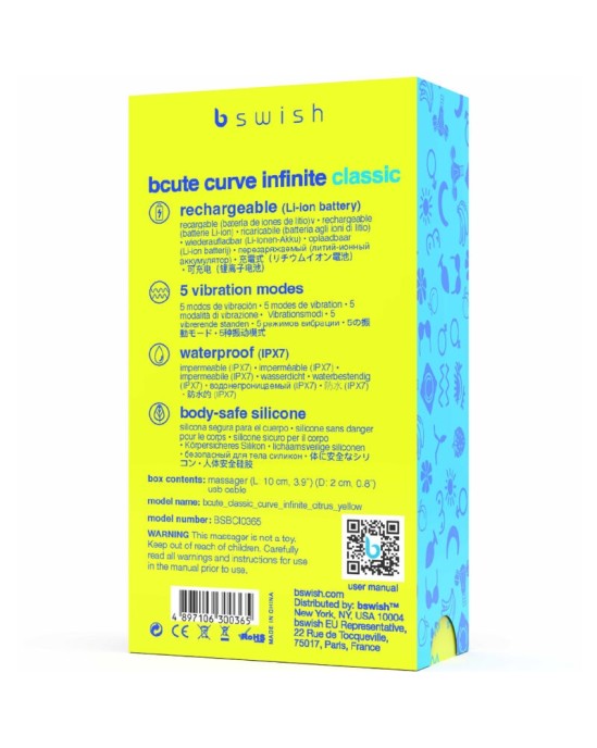 B Swish BCUTE CURVE INFINITE CLASSIC СИЛИКОНОВЫЙ АККУМУЛЯТОРНЫЙ ВИБРАТОР ЦИТРУСОВЫЙ ЖЕЛТЫЙ