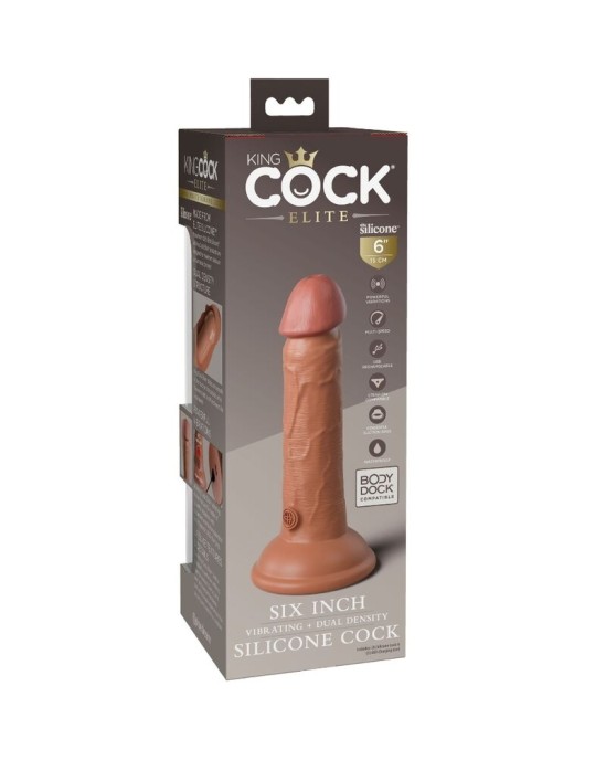 King Cock ELITE - REALISTIC DILDO VIBRATING & SILICONE 15.2 CM CARAMEL