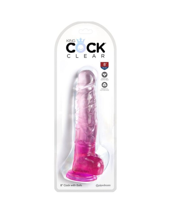 King Cock SKAIDRS - REĀLISTS PENIS AR Bumbiņām 16,5 CM ROZĀ