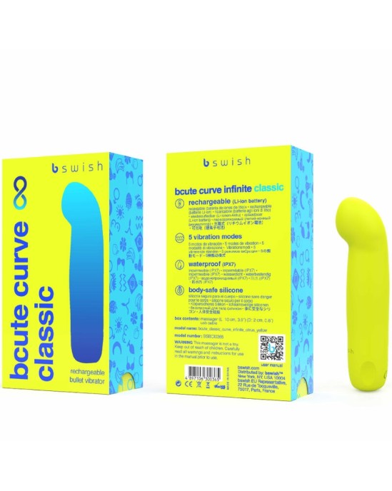 B Swish BCUTE CURVE INFINITE CLASSIC SILICONE RECHARGEABLE VIBRATOR CITRUS YELLOW