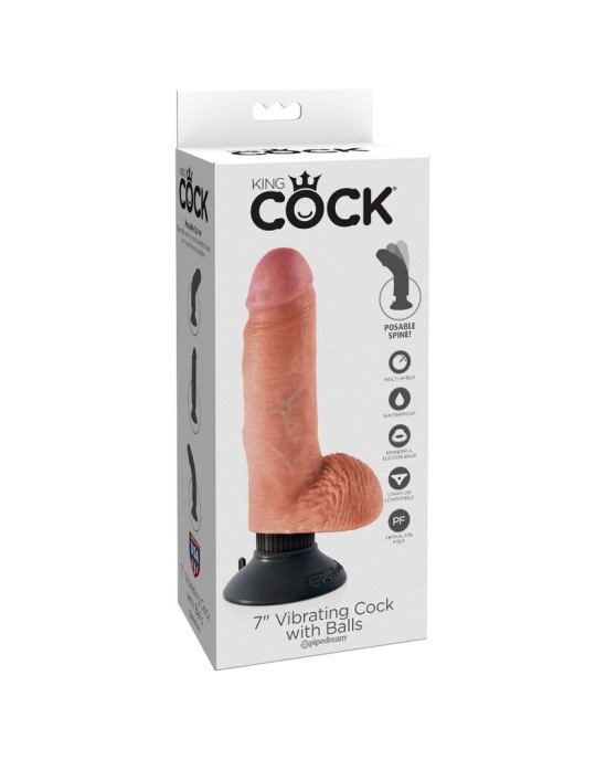 King Cock 17.78 CM VIBRATING COCK WITH BALLS FLESH