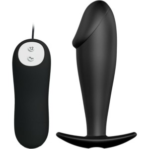 Pretty Love Bottom PRETTY LOVE SILIKONA ANĀLĀS PLŪZES DZIMKLĒJA FORMA UN 12 VIBRĀCIJAS REŽĪMI - MELNS