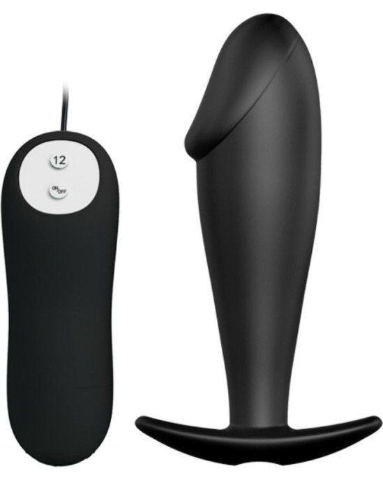 Pretty Love Bottom PRETTY LOVE SILIKONA ANĀLĀS PLŪZES DZIMKLĒJA FORMA UN 12 VIBRĀCIJAS REŽĪMI - MELNS