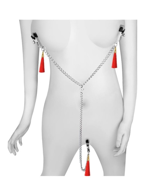 Lovetoy Chain with Nipple and Clitoris Clamps Red