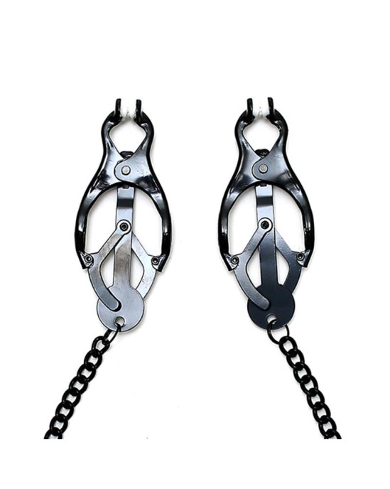 Bondage Play Adjustable nipple clamps butterfly style with black chain