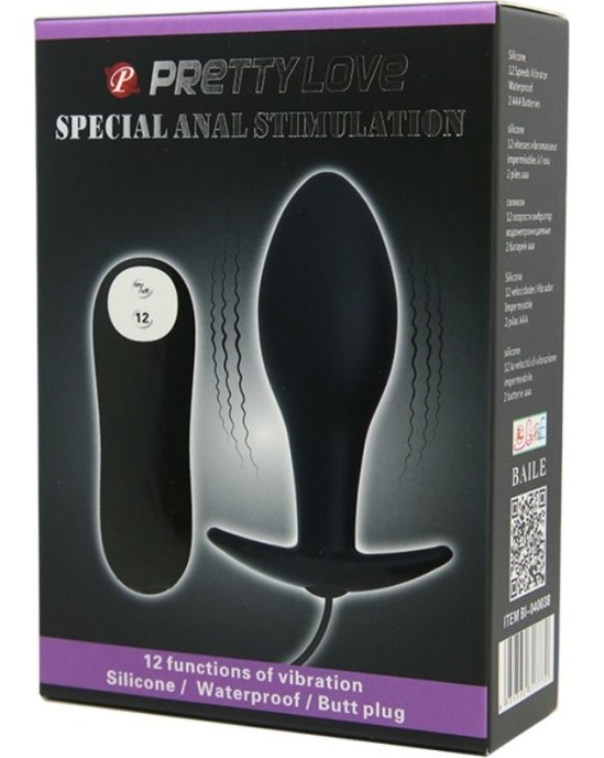 Pretty Love Bottom PRETTY LOVE ANAL PLUG ANCHOR FORM SILICONE 12 VIBRATION MODES BLACK