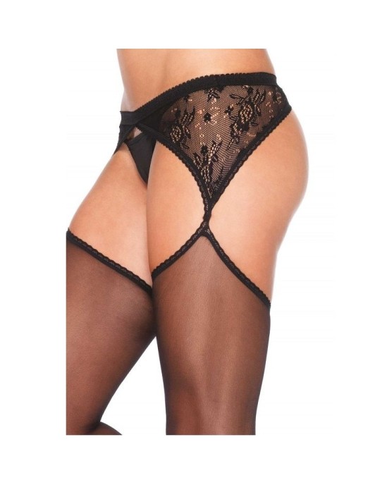 Leg Avenue Hosiery КОЛГОТКИ LEG AVENUE С ВЫШИВКОЙ ЧЕРНАЯ ПОДВЯЗКА