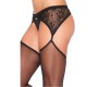 Leg Avenue Hosiery КОЛГОТКИ LEG AVENUE С ВЫШИВКОЙ ЧЕРНАЯ ПОДВЯЗКА